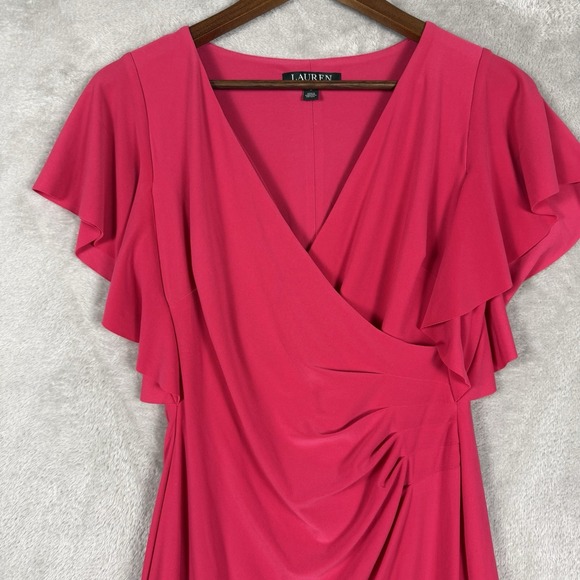 Ralph Lauren Womens Ruffle Trim‎ Dress Hot Pink Size 2 Cocktail Dress - Picture 3 of 10